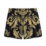 Black And Beige Damask Pattern Print Mesh Shorts