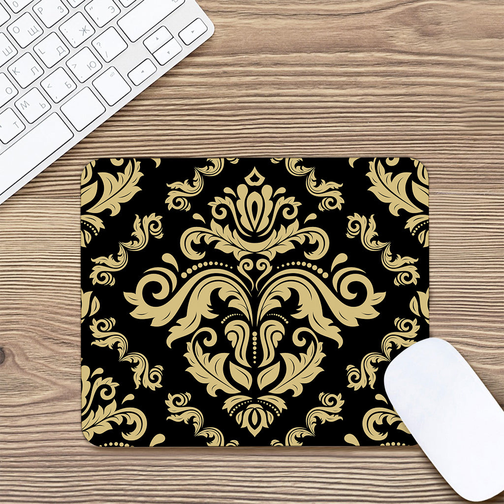 Black And Beige Damask Pattern Print Mouse Pad