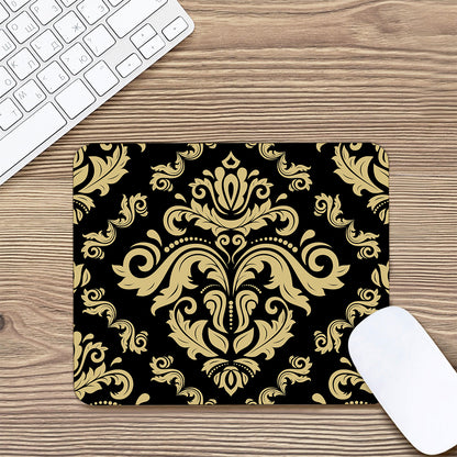Black And Beige Damask Pattern Print Mouse Pad