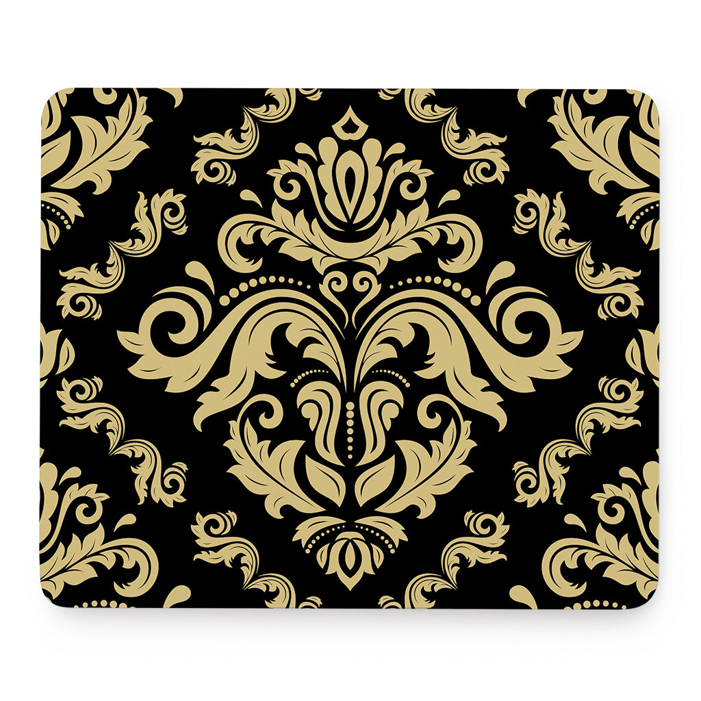 Black And Beige Damask Pattern Print Mouse Pad