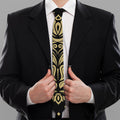 Black And Beige Damask Pattern Print Necktie