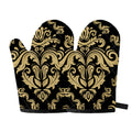 Black And Beige Damask Pattern Print Oven Mitts