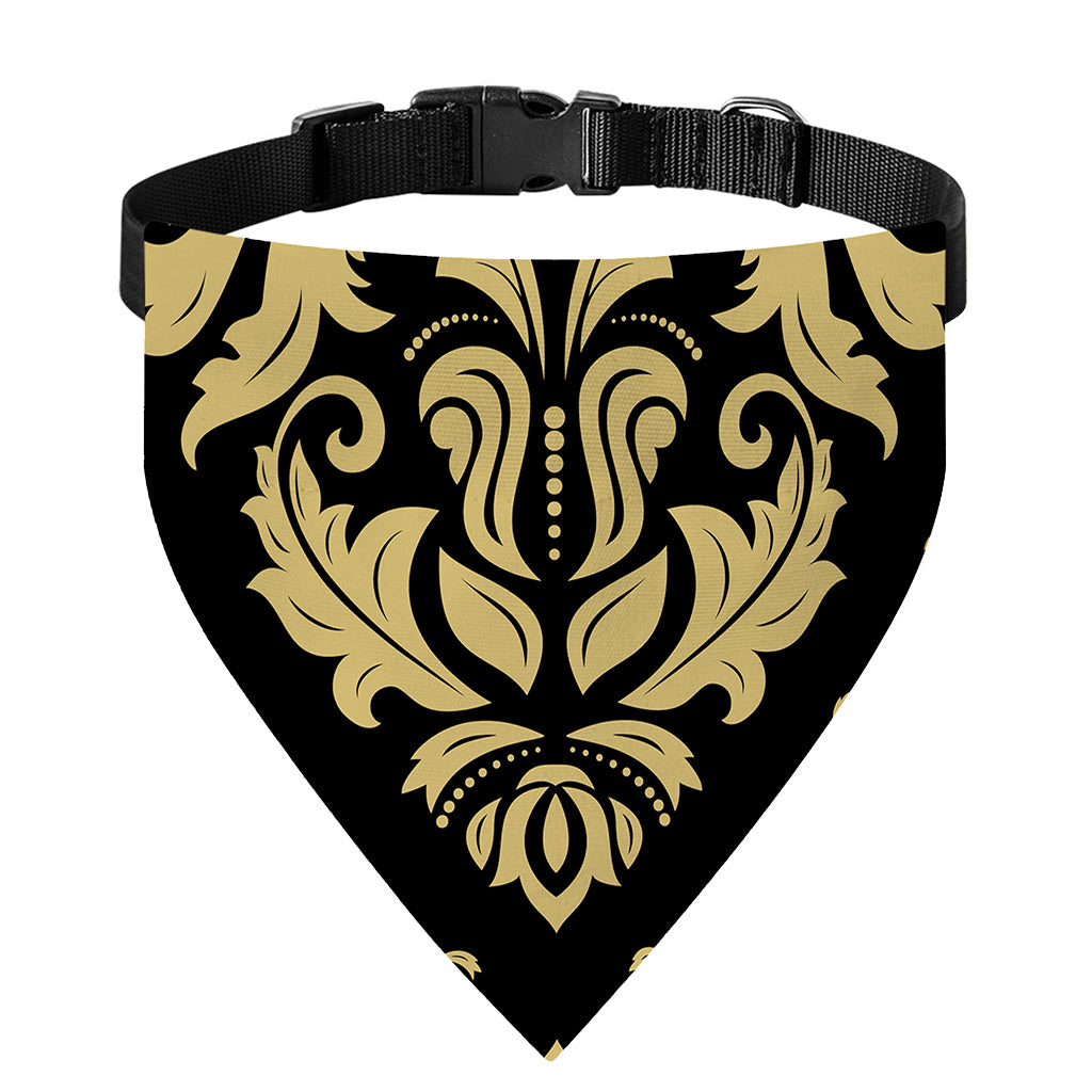 Black And Beige Damask Pattern Print Over The Collar Dog Bandana