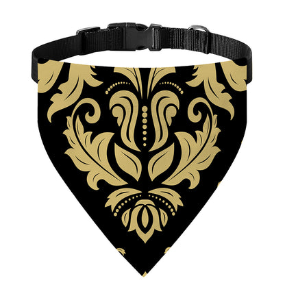 Black And Beige Damask Pattern Print Over The Collar Dog Bandana
