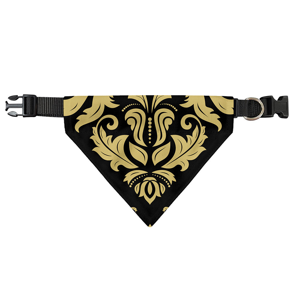 Black And Beige Damask Pattern Print Over The Collar Dog Bandana