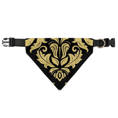Black And Beige Damask Pattern Print Over The Collar Dog Bandana