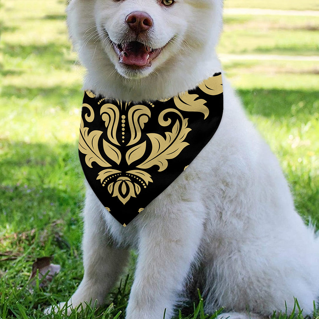 Black And Beige Damask Pattern Print Over The Collar Dog Bandana