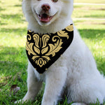 Black And Beige Damask Pattern Print Over The Collar Dog Bandana