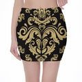 Black And Beige Damask Pattern Print Pencil Mini Skirt