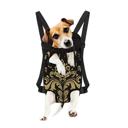 Black And Beige Damask Pattern Print Pet Carrier Backpack