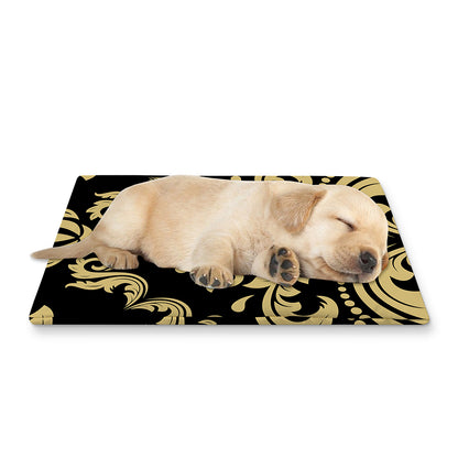 Black And Beige Damask Pattern Print Pet Cooling Mat Cover