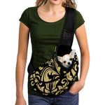 Black And Beige Damask Pattern Print Pet Sling Carrier