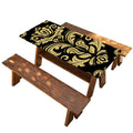 Black And Beige Damask Pattern Print Picnic Table Cover