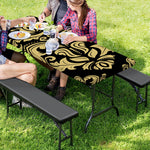 Black And Beige Damask Pattern Print Picnic Table Cover