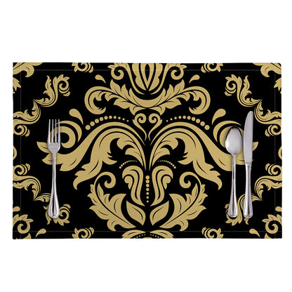 Black And Beige Damask Pattern Print Placemat
