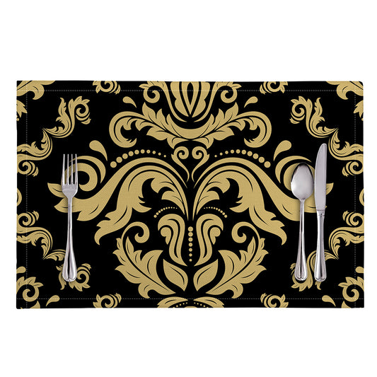 Black And Beige Damask Pattern Print Placemat