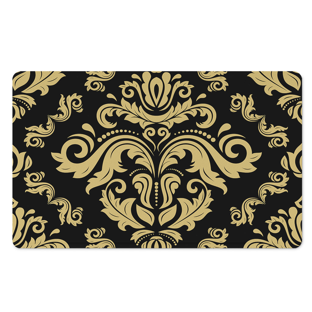 Black And Beige Damask Pattern Print Polyester Doormat