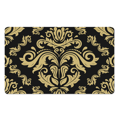Black And Beige Damask Pattern Print Polyester Doormat