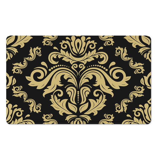 Black And Beige Damask Pattern Print Polyester Doormat
