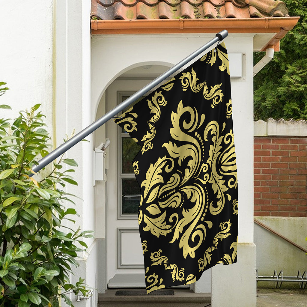 Black And Beige Damask Pattern Print Polyester Flag