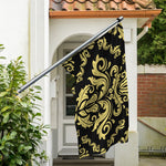 Black And Beige Damask Pattern Print Polyester Flag