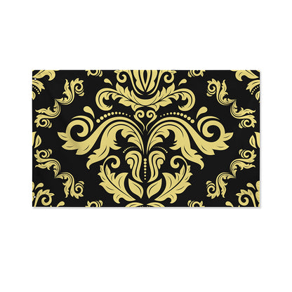 Black And Beige Damask Pattern Print Polyester Flag