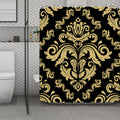 Black And Beige Damask Pattern Print Polyester Shower Curtain