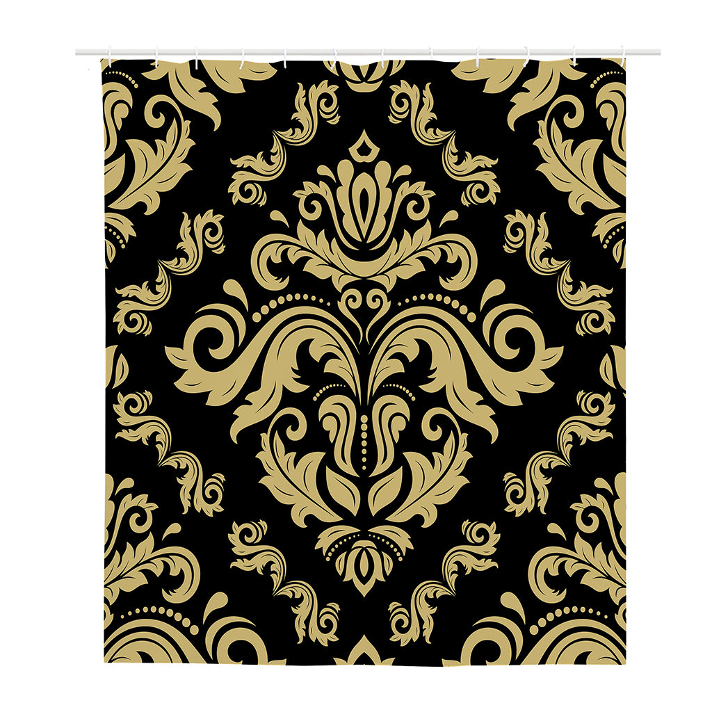 Black And Beige Damask Pattern Print Polyester Shower Curtain