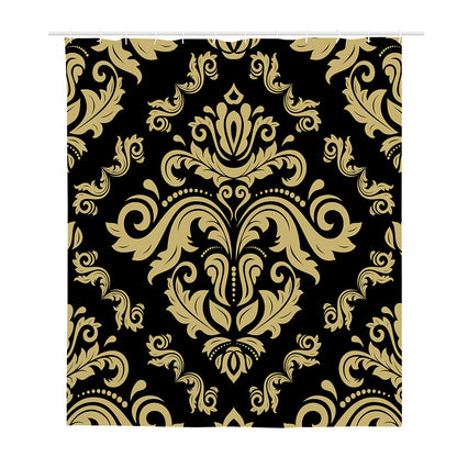 Black And Beige Damask Pattern Print Polyester Shower Curtain