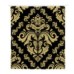 Black And Beige Damask Pattern Print Polyester Shower Curtain