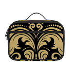 Black And Beige Damask Pattern Print Portable Lunch Bag
