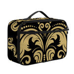 Black And Beige Damask Pattern Print Portable Lunch Bag