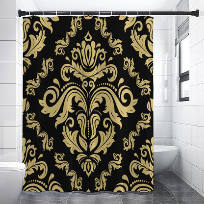 Black And Beige Damask Pattern Print Premium Shower Curtain