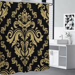 Black And Beige Damask Pattern Print Premium Shower Curtain