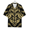 Black And Beige Damask Pattern Print Rayon Hawaiian Shirt