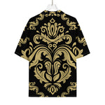 Black And Beige Damask Pattern Print Rayon Hawaiian Shirt