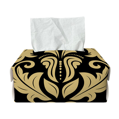 Black And Beige Damask Pattern Print Rectangle Tissue Box Cover