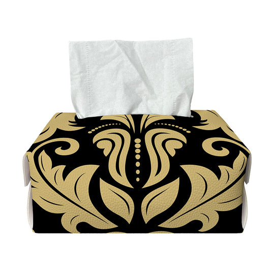 Black And Beige Damask Pattern Print Rectangle Tissue Box Cover