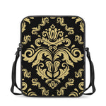 Black And Beige Damask Pattern Print Rectangular Crossbody Bag