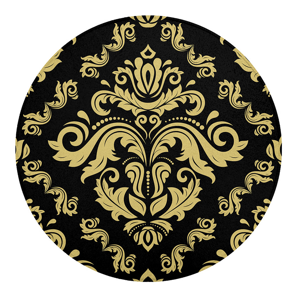 Black And Beige Damask Pattern Print Round Blanket