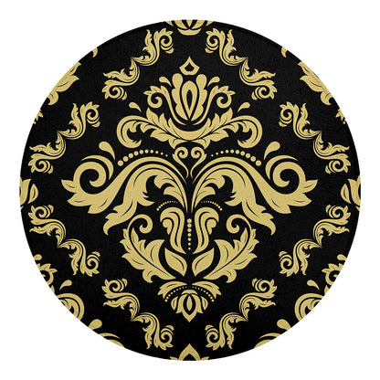 Black And Beige Damask Pattern Print Round Blanket