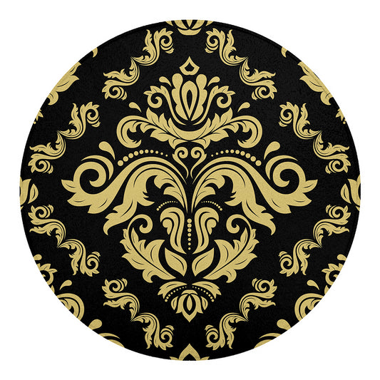Black And Beige Damask Pattern Print Round Blanket