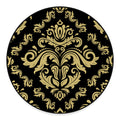Black And Beige Damask Pattern Print Round Floor Mat