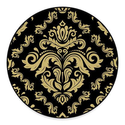 Black And Beige Damask Pattern Print Round Floor Mat