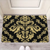 Black And Beige Damask Pattern Print Rubber Doormat