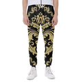 Black And Beige Damask Pattern Print Joggers