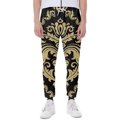 Black And Beige Damask Pattern Print Scuba Joggers