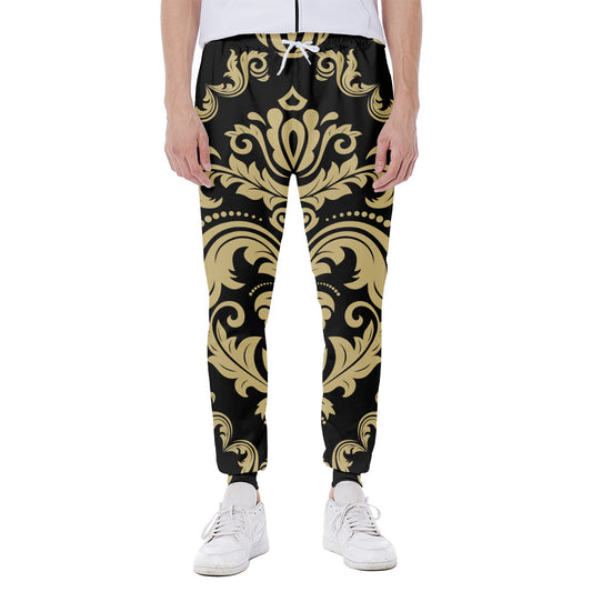 Black And Beige Damask Pattern Print Scuba Joggers