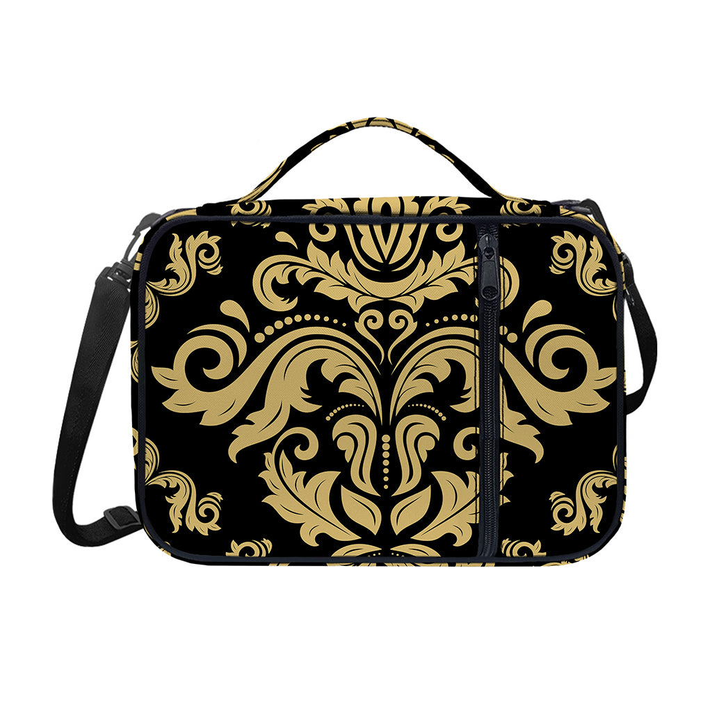 Black And Beige Damask Pattern Print Shoulder Strap Bible Bag
