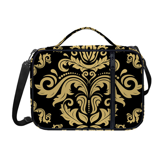 Black And Beige Damask Pattern Print Shoulder Strap Bible Bag